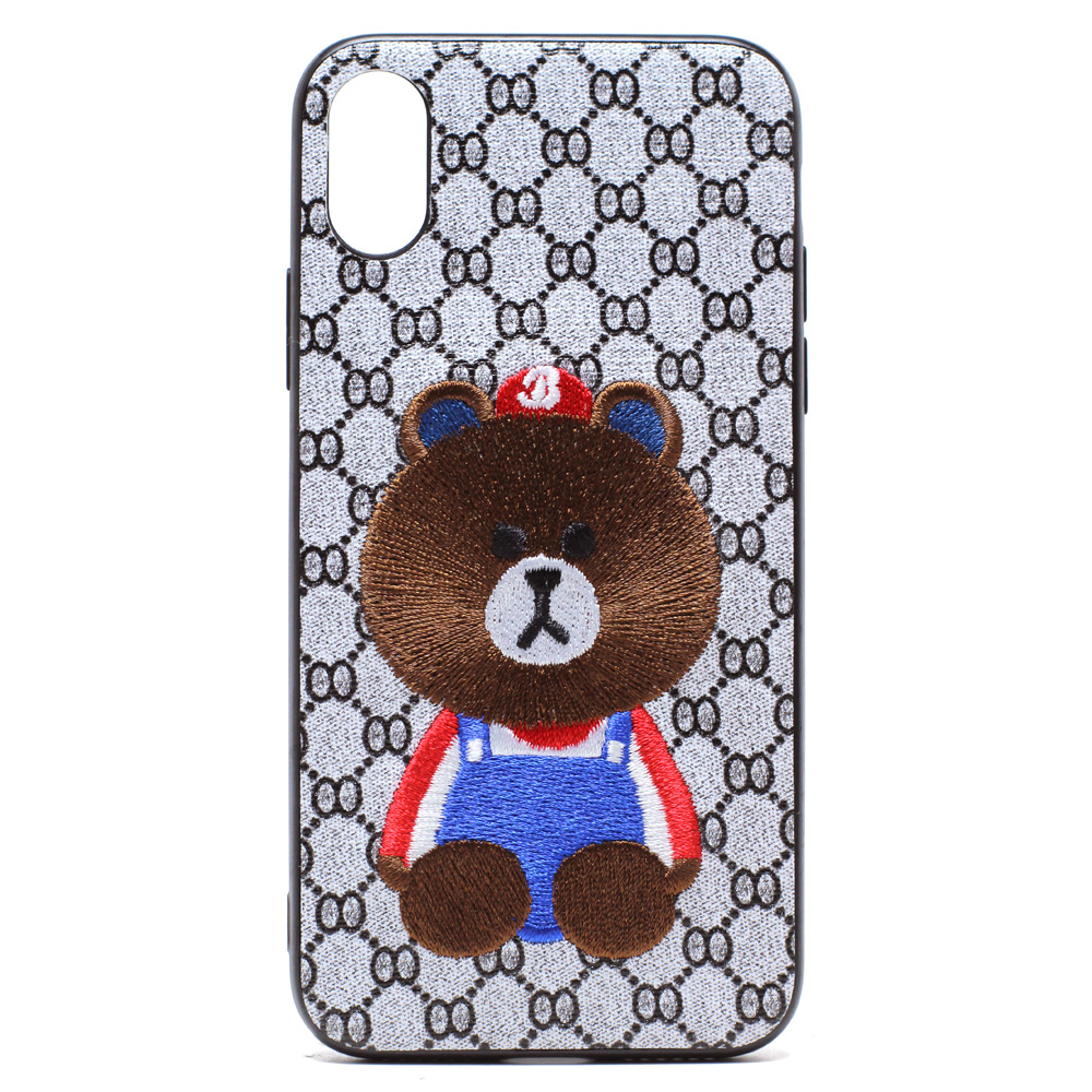 iPHONE X (Ten) Design Cloth Stitch Hybrid Case (Brown Teddy Bear)
